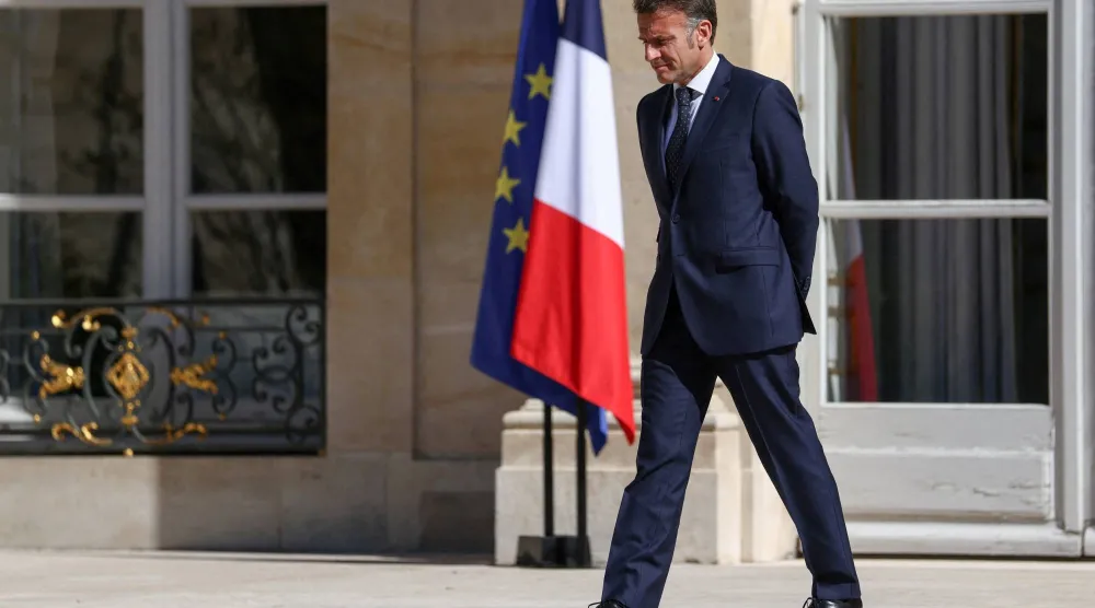 FILE PHOTO: French President Emmanuel Macron at the Elysee Palace in Paris, France, April 8, 2026. REUTERS/Tom Nicholson/Pool/File Photo