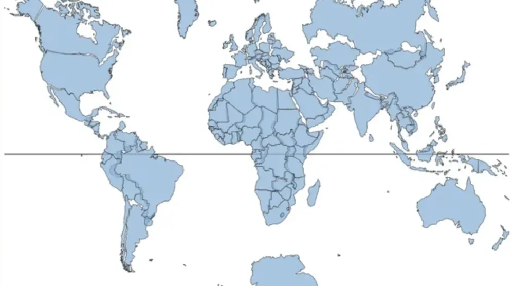 Afrika kıtasının gerçek boyutunu daha doğru bir şekilde gösteren bir dünya haritası