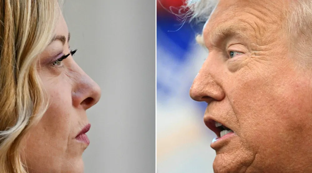 صورة مركبة لترمب وميلوني وجهاً لوجه (أ.ف.ب)