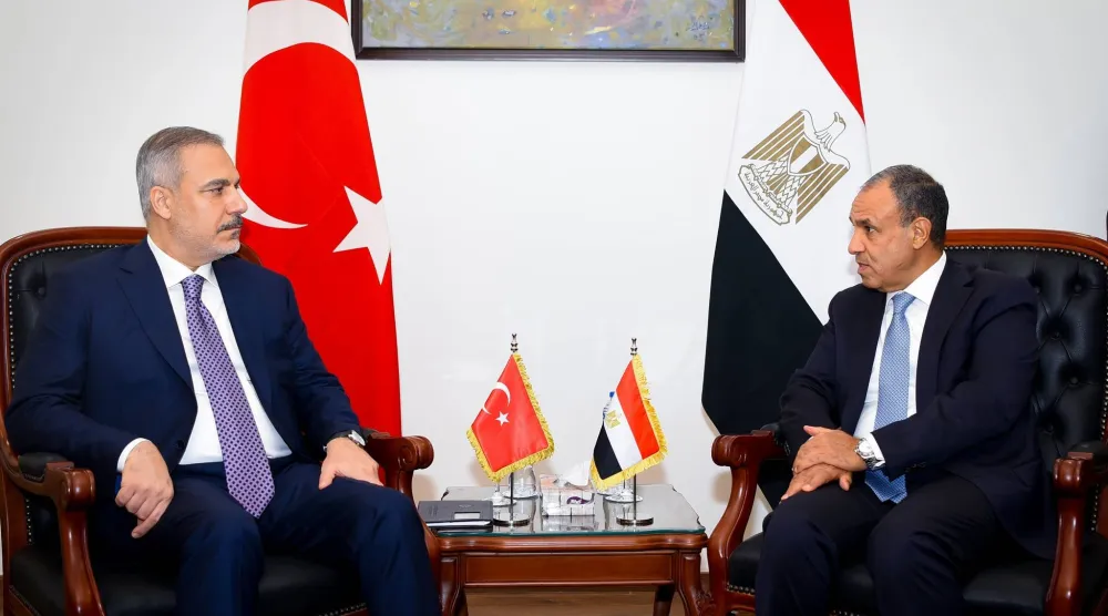 وزير الخارجية المصري خلال لقاء سابق مع نظيره التركي (الخارجية المصرية)