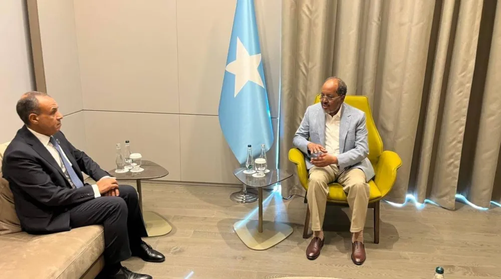 وزير الخارجية المصري بدر عبد العاطي أثناء لقائه الرئيس الصومالي على هامش منتدى أنطاليا الدبلوماسي (الخارجية المصرية)