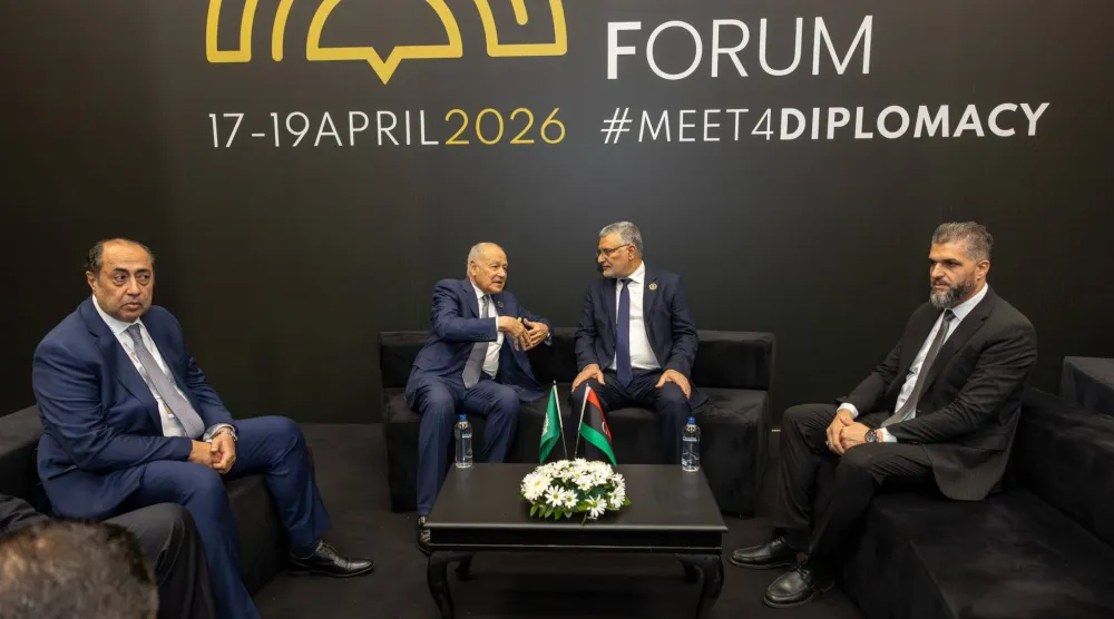 اجتماع تكالة وأبو الغيط على هامش «منتدى أنطاليا الدبلوماسي» بحضور حسام زكي ومندوب ليبيا لدى الجامعة السفير عبد المطلب ثابت بتركيا يوم السبت (المجلس الأعلى للدولة في ليبيا)