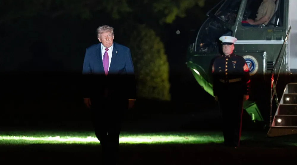  President Donald Trump walks on the South Lawn upon his arrival to the White House, Friday, April 17, 2026, in Washington. (AP) 