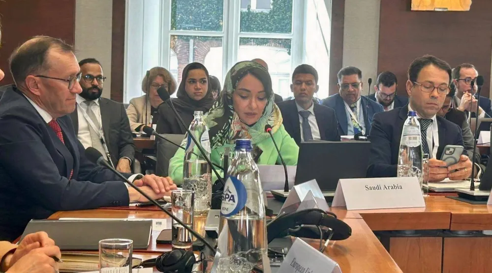 الدكتورة منال رضوان لدى إلقائها كلمة المملكة في الاجتماع (وزارة الخارجية السعودية)