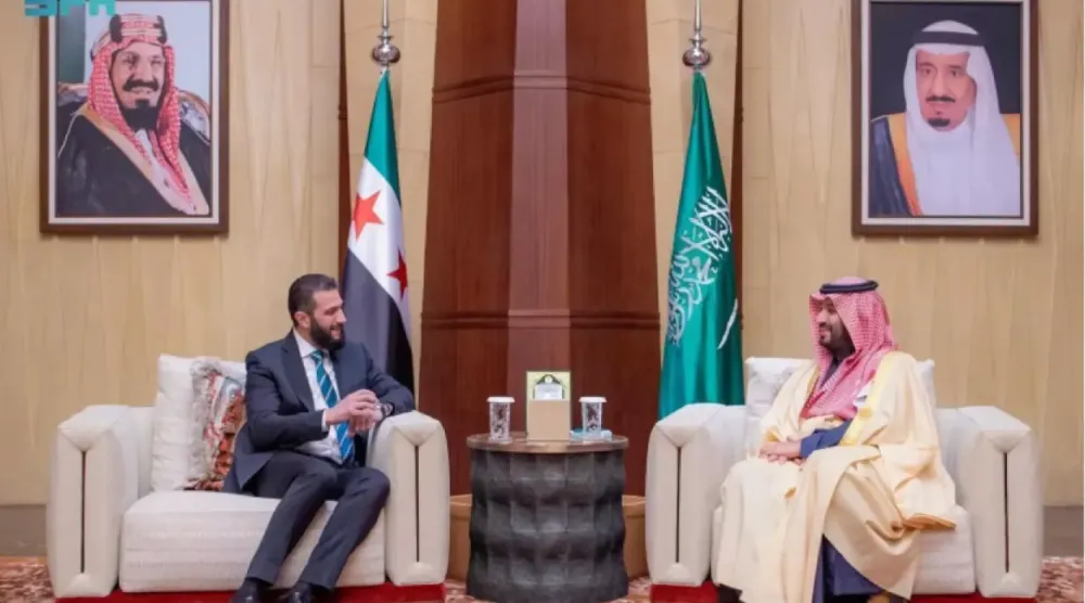 Suudi Arabistan Veliaht Prensi Muhammed bin Selman ile Suriye Devlet Başkanı Ahmed Şara (SPA)