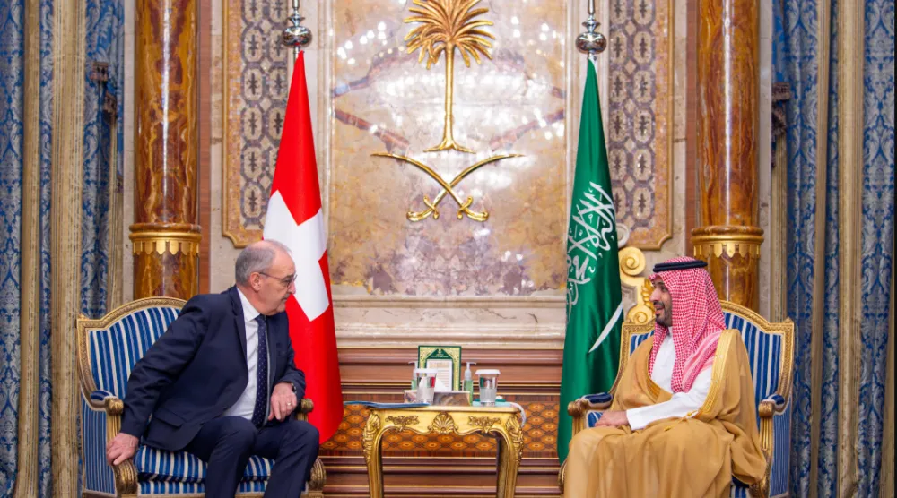 ولي العهد السعودي ورئيس الاتحاد السويسري غي بارميلان (واس)