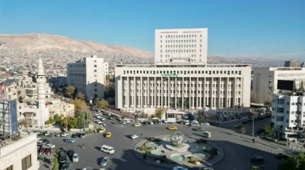صورة جوية تُظهر مصرف سوريا المركزي (رويترز)