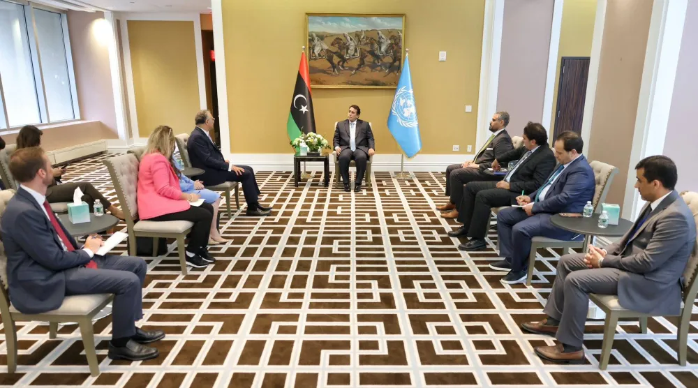 المنفي يستقبل بولس بمقر البعثة الليبية في نيويورك في سبتمبر الماضي (المجلس الرئاسي)