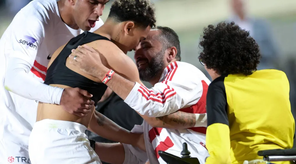البرازيلي خوان ألفينا محتفلاً بالهدف الثمين (نادي الزمالك)