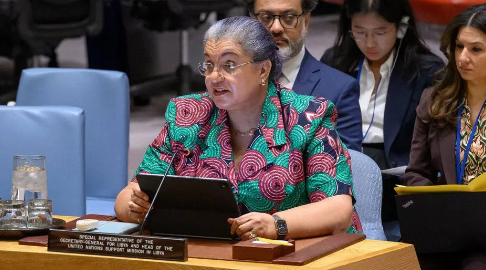المبعوثة الأممية لدى ليبيا هانا تيتيه خلال إحاطة لمجلس الأمن في 21 أغسطس 2025 (البعثة الأممية)