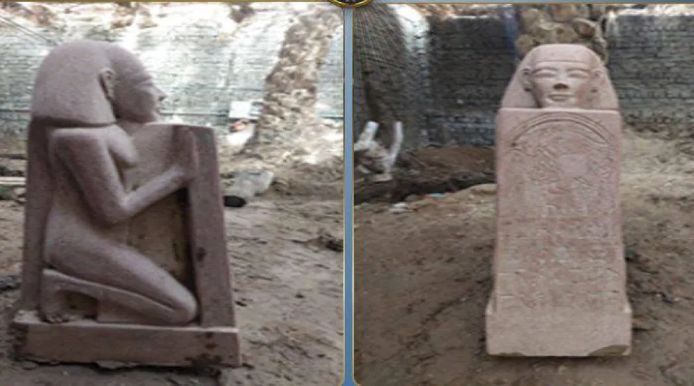 اكتشاف تمثال غرانيتي أثري بعد ضبط 5 أشخاص (وزارة الداخلية المصرية)