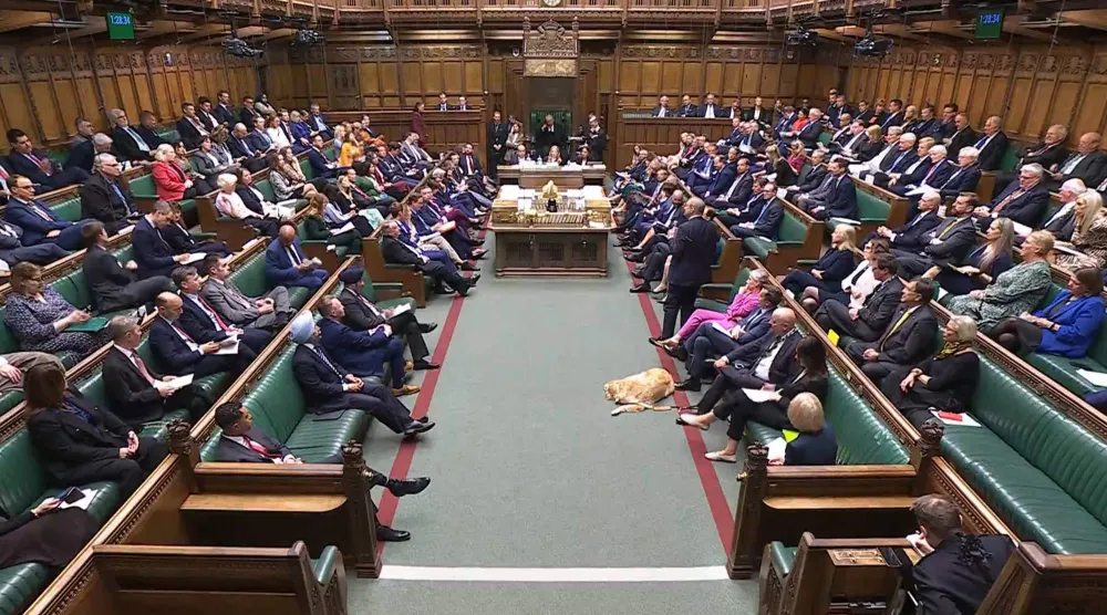 صورة من مقطع فيديو يظهر أعضاء البرلمان البريطاني وهم يشاركون في مناقشة حول إحالة رئيس الوزراء البريطاني إلى لجنة الامتيازات للتحقيق فيما إذا كان قد ضلل مجلس العموم بشأن التدقيق في سفير المملكة المتحدة السابق لدى الولايات المتحدة بيتر ماندلسون... في مجلس العموم بلندن 28 أبريل 2026 (أ.ف.ب)