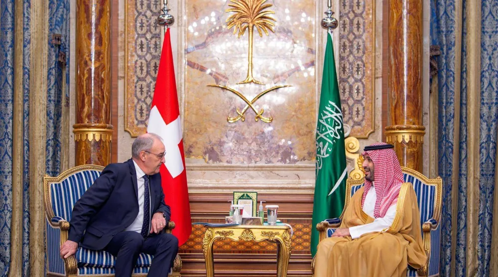 ولي العهد الأمير محمد بن سلمان والرئيس السويسري غي بارميلان أثناء لقاء ثنائي 23 أبريل بجدة (السفارة السويسرية في الرياض)