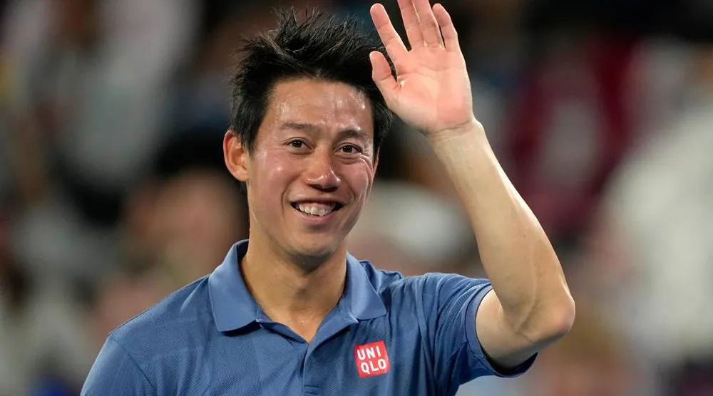 Kei Nishikori of Japan reacts after defeating Thiago Monteiro of Brazil during their first round match at the Australian Open tennis championship in Melbourne, Australia, Jan. 12, 2025. (AP)