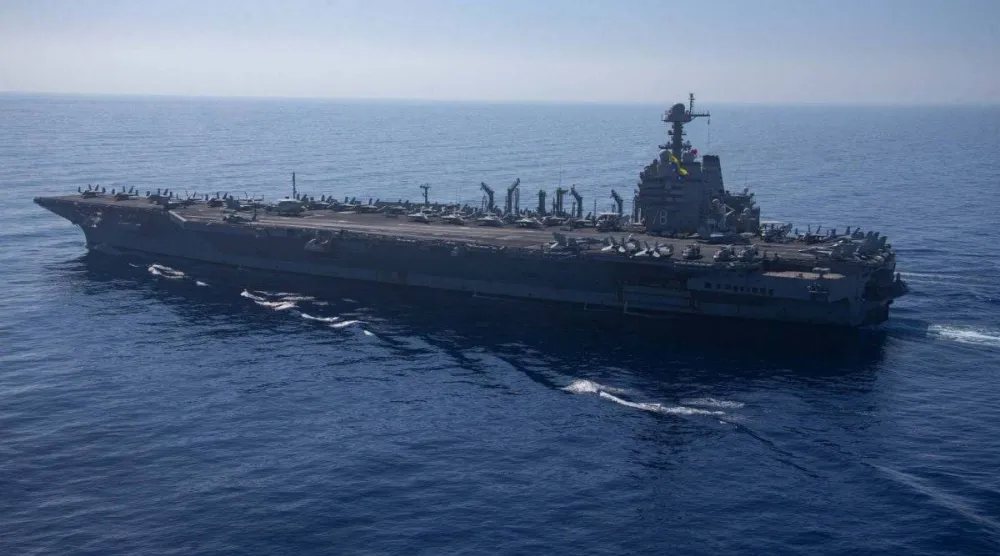  The USS Gerald R. Ford in the waters of the Eastern Mediterranean, Oct. 11, 2023. (Jacob Mattingly/US Department of Defense/AFP) 