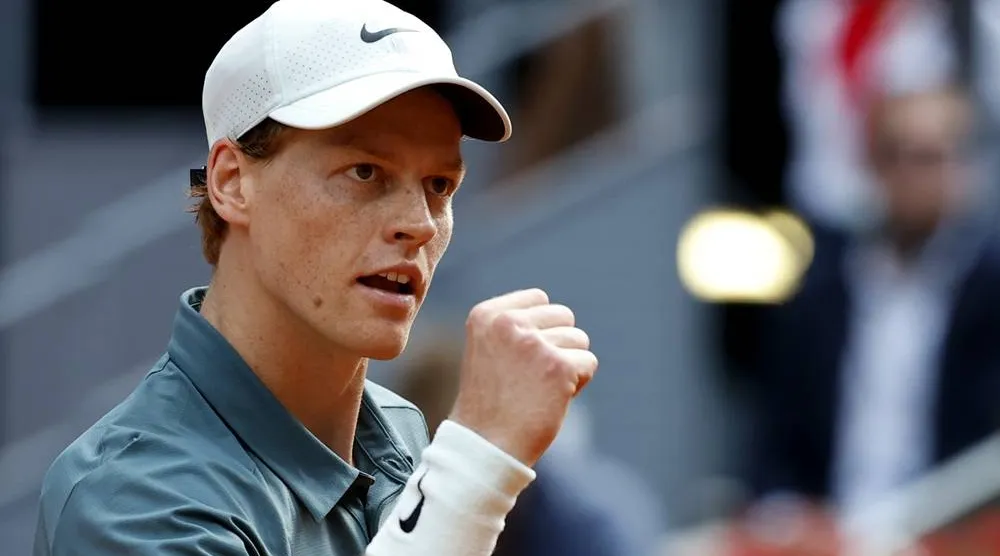  Jannik Sinner of Italy celebrates after winning his men's singles semifinal match against Arthur Fils of France at the Madrid Open tennis tournament in Madrid, Spain, 01 May 2026. (EPA)