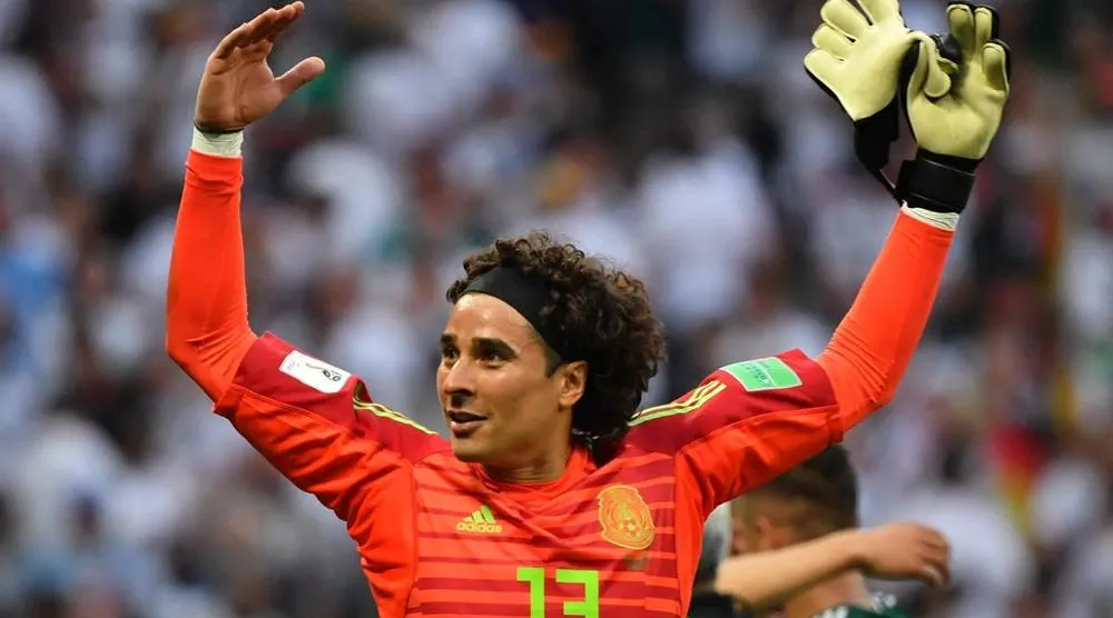 Mexico’s goalkeeper Guillermo Ochoa celebrates their 1-0 victory at the end of the Russia 2018 World Cup Group F football match between Germany and Mexico at the Luzhniki Stadium in Moscow on June 17, 2018. (AFP via Getty Images)  
