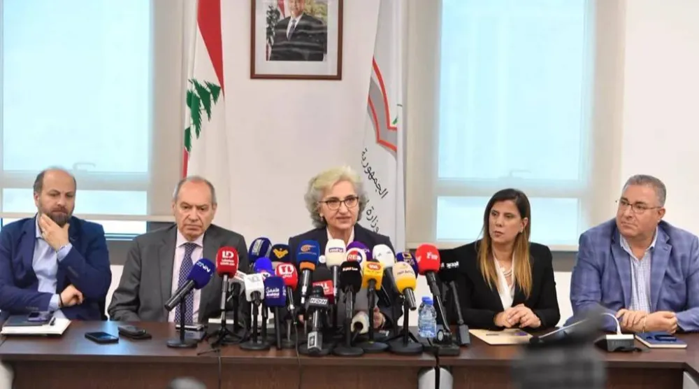 وزيرة التربية ريما كرامي خلال مؤتمر صحافي يوم الجمعة (الوكالة الوطنية للإعلام)