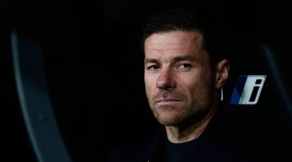 FILE - Real Madrid's head coach Xabi Alonso looks on before the Spanish La Liga soccer match between Real Madrid and Real Betis Sevilla in Madrid, Spain, Jan. 4, 2026. (AP Photo/Pablo Garcia, File)