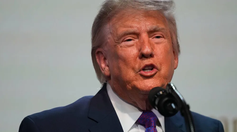 President Donald Trump speaks about prescription drug prices in the South Court Auditorium in the Eisenhower Executive Office Building on the White House campus, Monday, May 18, 2026, in Washington. (AP Photo/Julia Demaree Nikhinson)