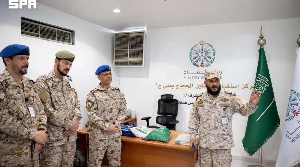 Director of the Joint Chiefs of Staff of the Armed Forces Major General Pilot Hamid Al-Omari and other officials are seen during his inspection tour. (SPA)