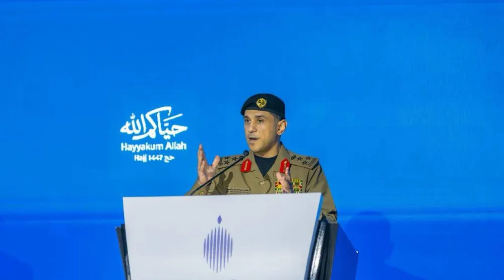 المتحدث الأمني العميد طلال الشلهوب متحدثاً خلال الإيجاز الصحافي الثاني لموسم الحج (وزارة الداخلية السعودية)