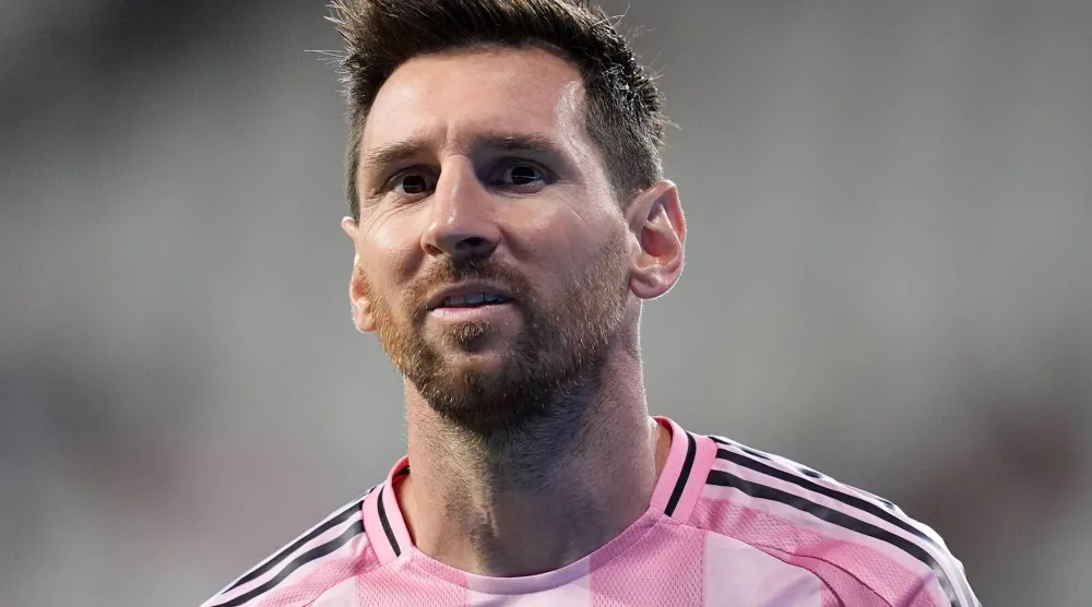 Inter Miami forward Lionel Messi walks on the field during the second half of an MLS soccer match, Sunday, May 24, 2026, in Miami. (AP Photo/Rebecca Blackwell)