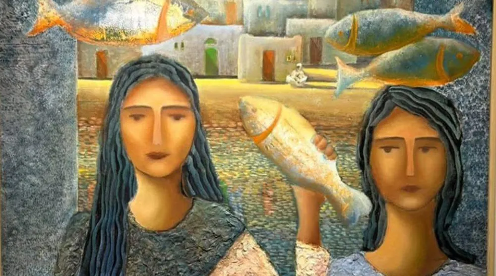 لوحات الرزاز تتجاور فيها الكائنات ومشاهد الطبيعة (إدارة الغاليري)