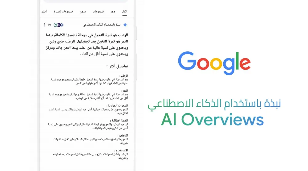«AI Overviews» ميزة الملخصات المدعومة بالذكاء الاصطناعي تشجع على زيارة عدد أكبر من المواقع الإلكترونية (غوغل)
