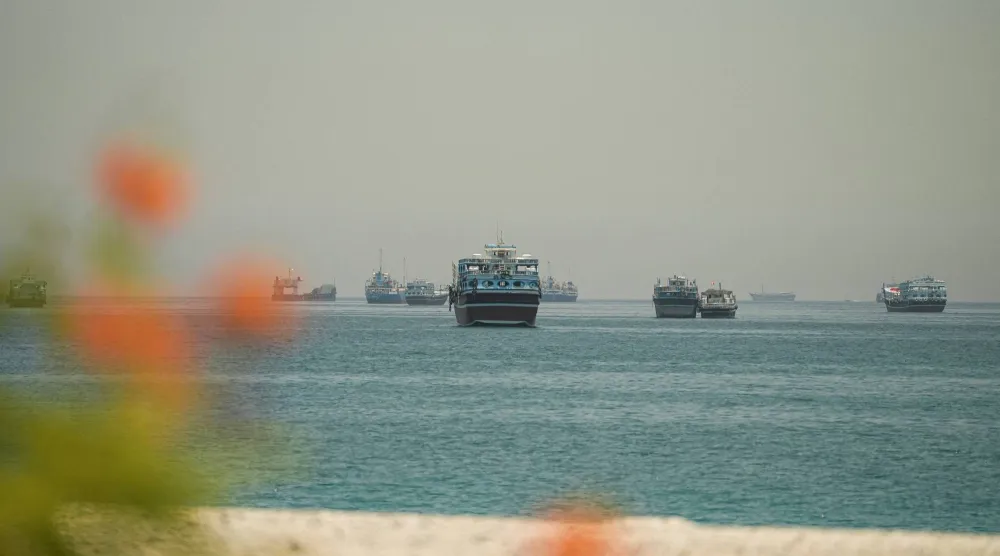 Vessels anchored at the Strait of Hormuz, as seen from Musandam, Oman, May 25, 2026. (Reuters).