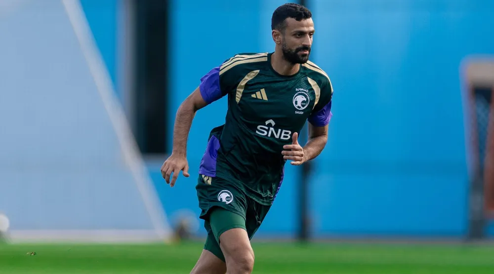 آل سالم خلال تدريبات الأخضر في نيويورك (المنتخب السعودي)