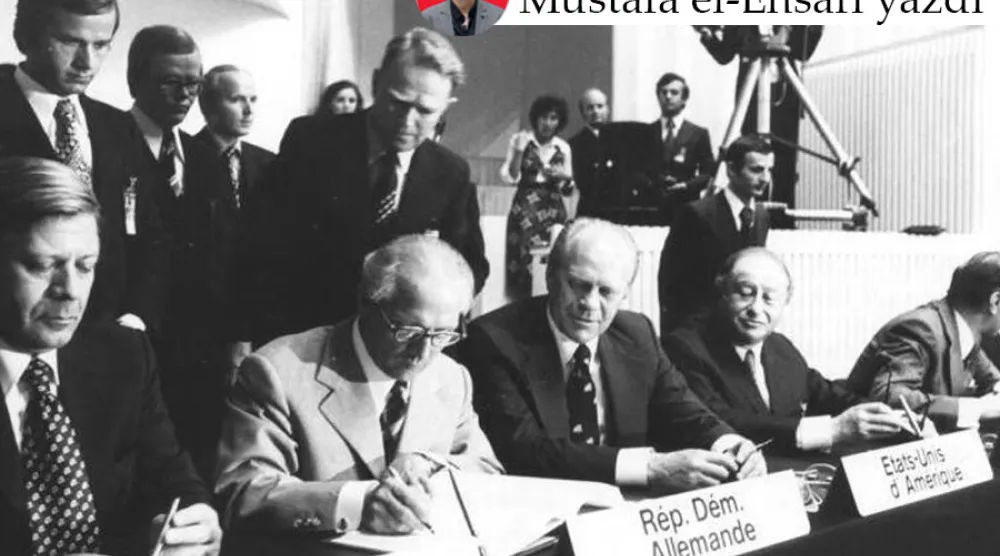 Helsinki Anlaşması, 1975 yılında Helsinki Konferansı sırasında kabul edilen ve Avrupa ülkeleri arasında güveni artırmayı, güvenliği ve iş birliğini güçlendirmeyi amaçlayan bir belgedir (Vikipedi)