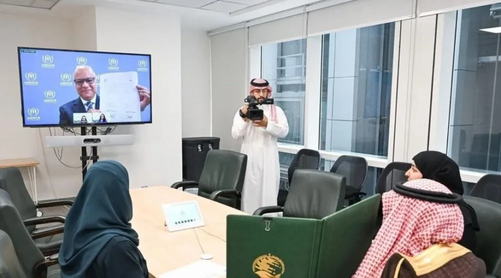 جانب من الاجتماع المرئي بين مركز الملك سلمان ومفوضية اللاجئين (مكتب مفوضية اللاجئين بالرياض)