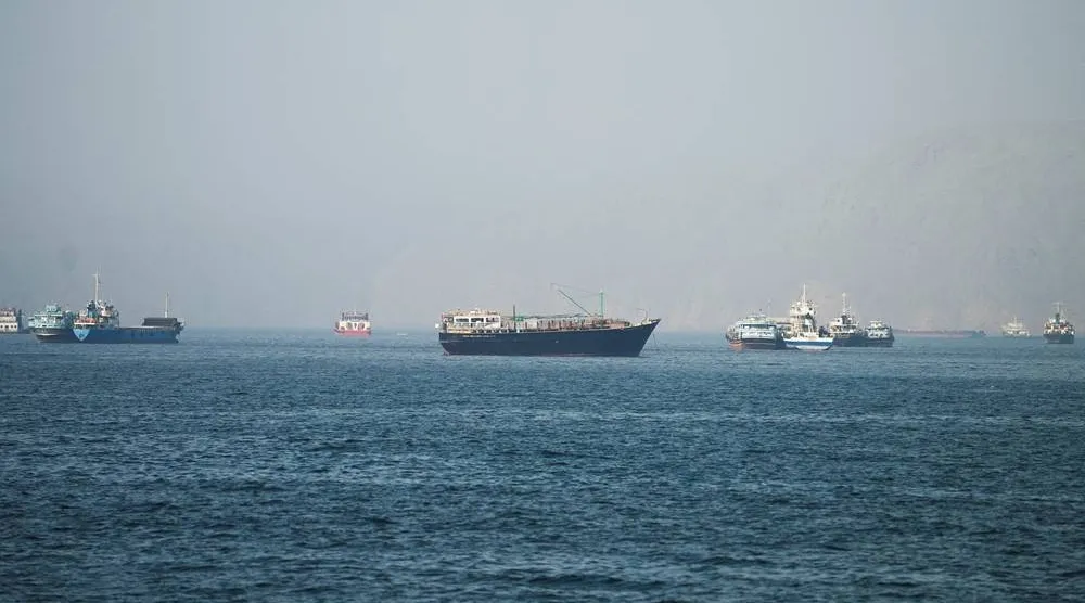  Vessels are seen at the Strait of Hormuz, as seen from Musandam, Oman, June 1, 2026. (Reuters)