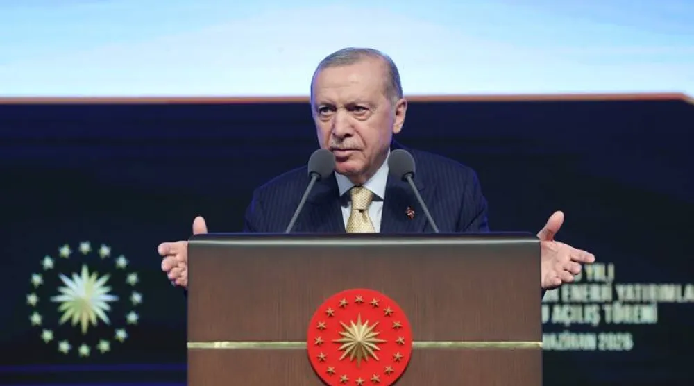 الرئيس التركي رجب طيب إردوغان متحدثاً خلال فعالية في أنقرة الأربعاء (الرئاسة التركية)