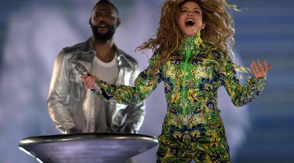 المغنية الكولومبية شاكيرا ستغني في حفل افتتاح المونديال (أ.ف.ب)