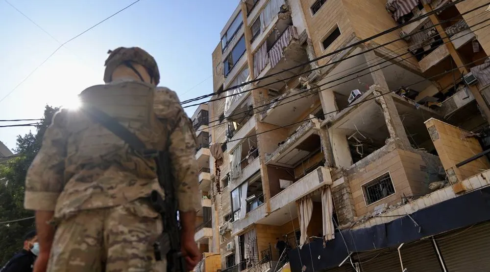 An army soldier stands at the site of an Israeli airstrike targeting an apartment in the southern suburbs of Beirut, Lebanon, 07 June 2026. (EPA)