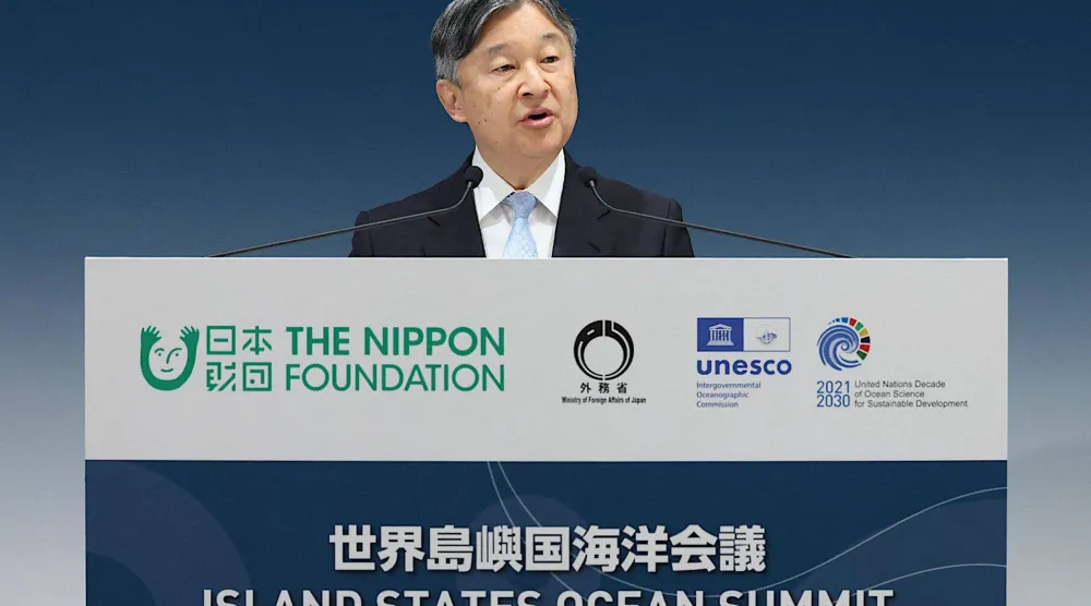 Japans Emperor Naruhito delivers a speech at the opening ceremony of the World Island Nations Ocean Conference in Tokyo on June 3, 2026. (Photo by Jiji / AFP)