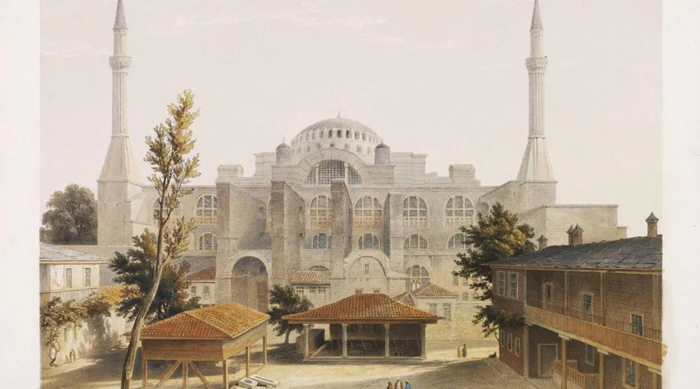 لوحة تصور آيا صوفيا من عام 1852 (متحف فيكتوريا آند ألبرت)