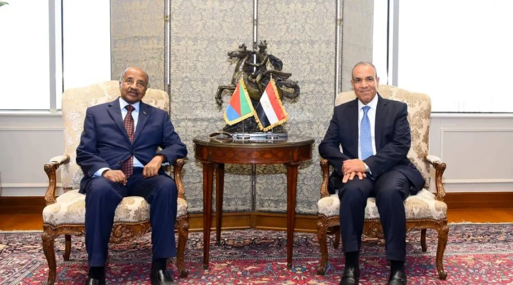 وزير الخارجية المصري بدر عبد العاطي أثناء استقبال نظيره الإريتري عثمان صالح في القاهرة الأربعاء (الخارجية المصرية)