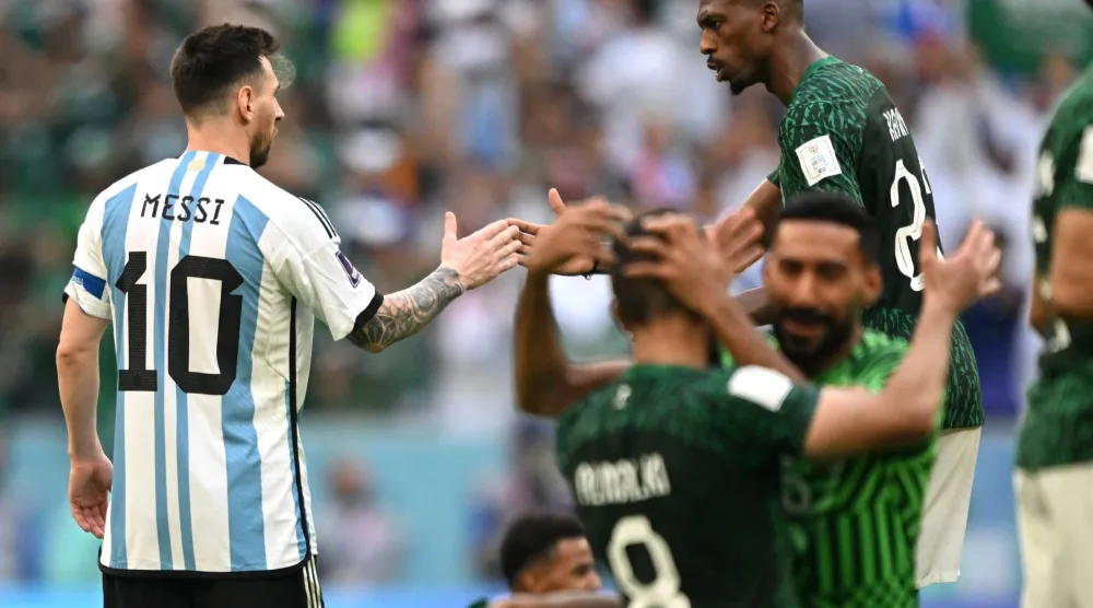 من مباراة السعودية ضد الأرجنتين خلال مونديال 2022 في قطر (د.ب.أ)