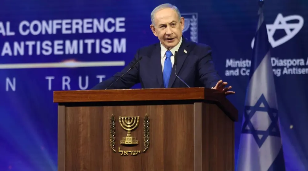 رئيس الوزراء الإسرائيلي بنيامين نتنياهو يتحدث خلال مؤتمر بالقدس في يناير 2026 (إ.ب.أ)