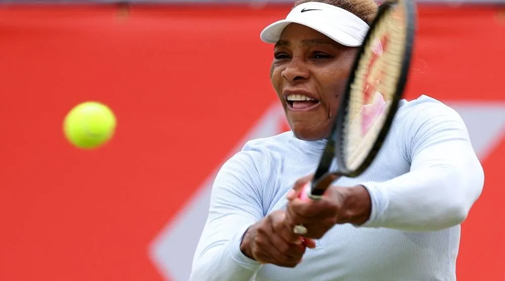 US player Serena Williams hits a shot during a practice session at the HSBC WTA tennis Championships at Queen's Club in west London on June 12, 2026. (AFP)