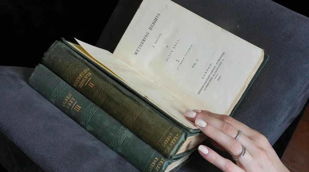  A first edition of Emily Bronte's "Wuthering Heights", is on display for sale at Christie's auction house in London, Monday, June 15, 2026. (AP) 