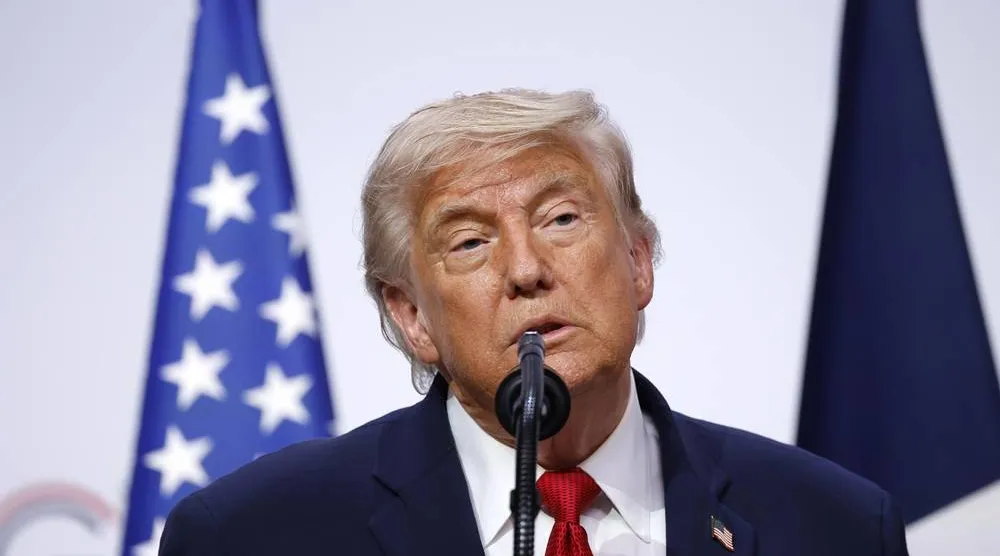 US President Donald Trump attends a press conference at the Hotel Royal during the G7 summit in Evian-les-Bains, France, 17 June 2026. (EPA)