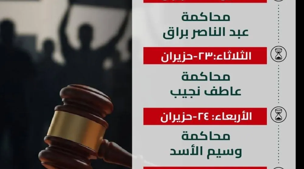 برنامج هذا الأسبوع في محاكمة المتهمين في نظام الأسد (هيئة العدالة الانتقالية)
