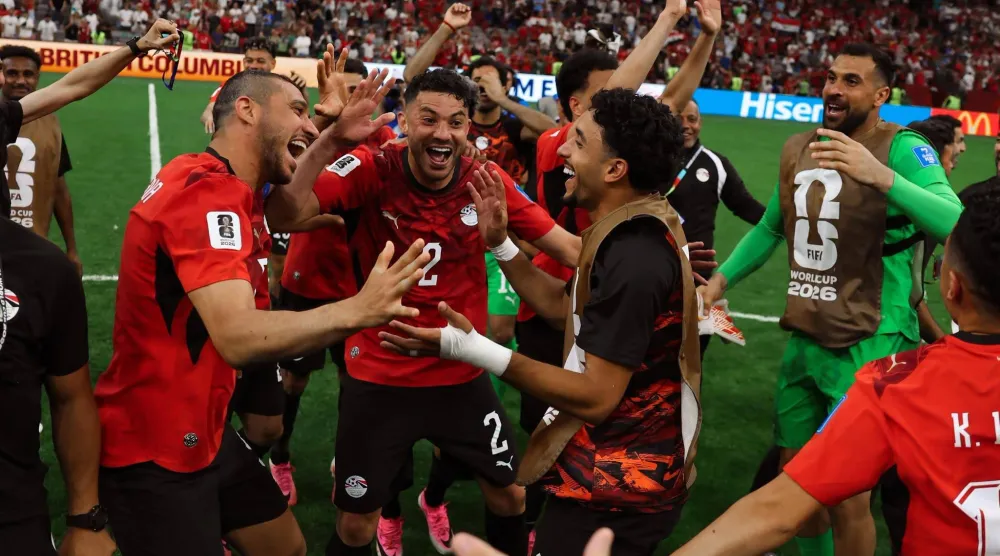 احتفالات لاعبي منتخب مصر بالفوز على نيوزيلندا (الاتحاد المصري لكرة القدم)