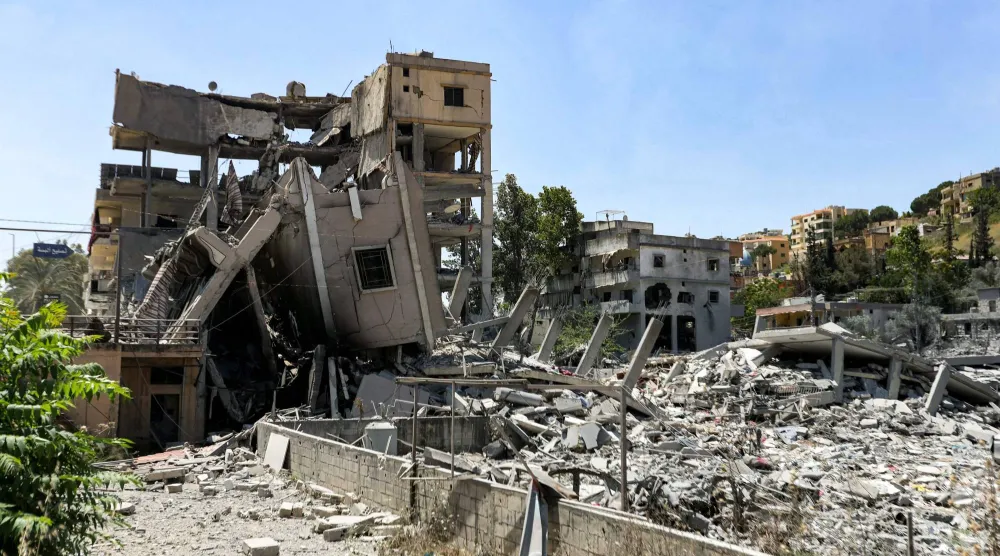 The rubble of a collapsed building is pictured following Israeli bombardment, in Nabatieh in southern Lebanon on June 21, 2026. (AFP)