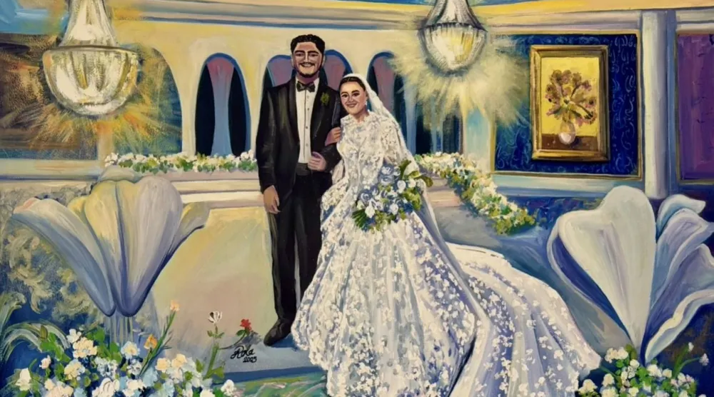لوحة تشكيلية توثق حفل زفاف (الشرق الأوسط)