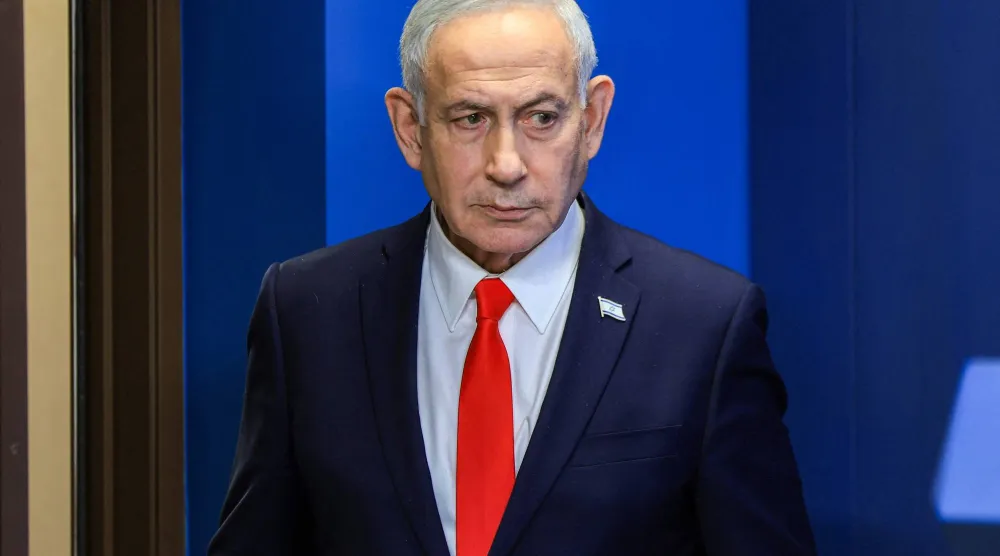 رئيس الوزراء الإسرائيلي بنيامين نتنياهو يعقد مؤتمراً صحافياً في القدس 15 يونيو 2026 (أ.ف.ب)
